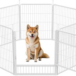 Dog Playpen Indoor, 32 Inch 8 Panels Puppy Playpen for Small and Medium Dogs, Easy Setup Anti-Rust Pet Fence, White