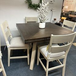 Square To Round Brown And White Table Set 