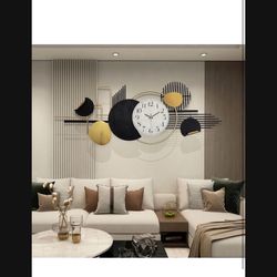 wMetal Wall Art, Black and White Wall Decor for Living Room, Abstract Modern Creative Geometric Round Wall Art Decor Large 3D Wall Clock for Bedroom, 