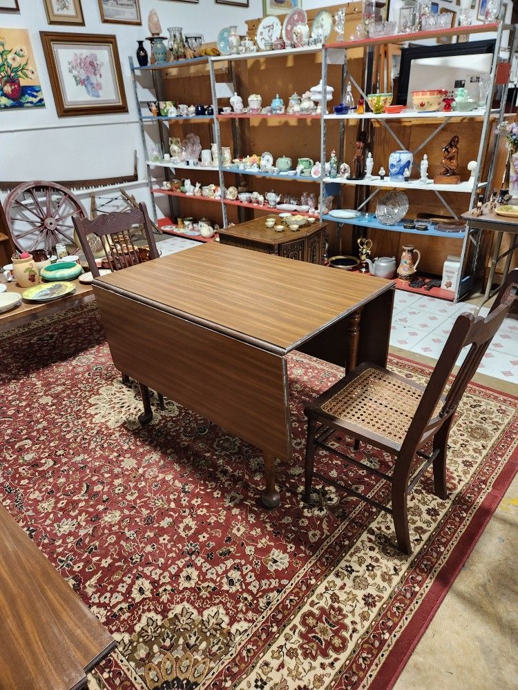 Antique Drop Leaf Dining Table w/ Cane Chairs