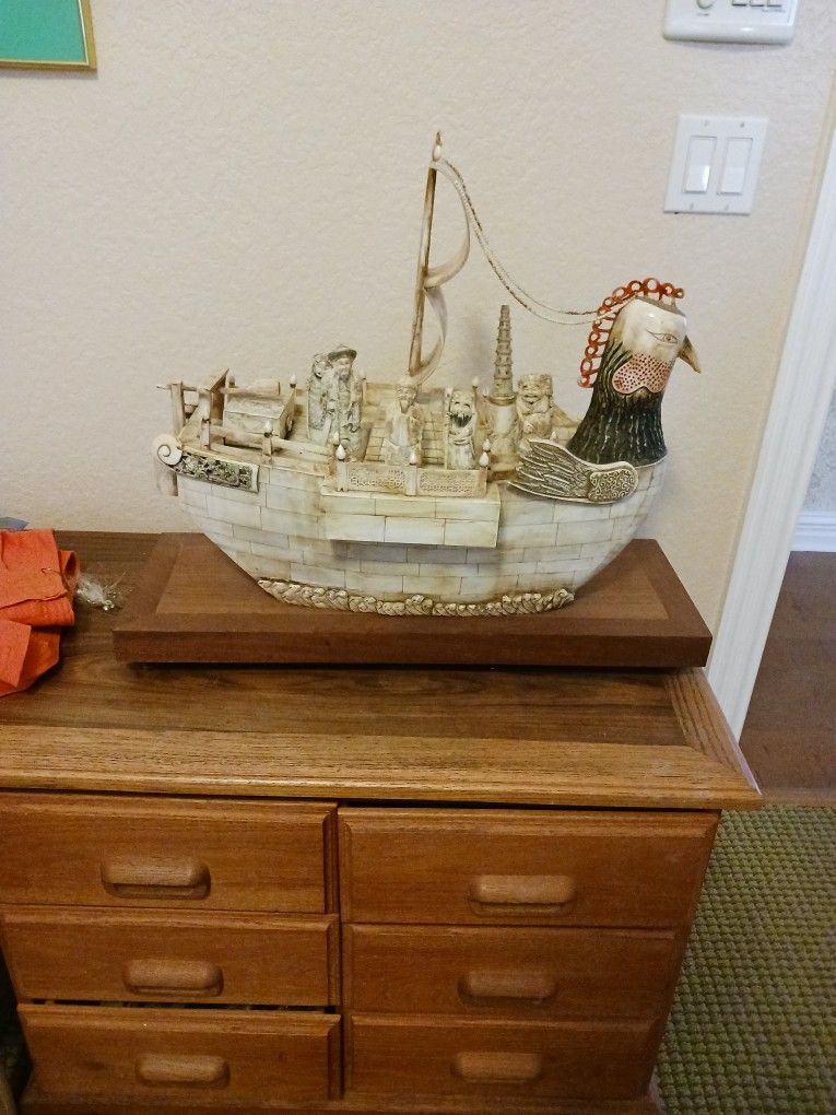 Early 20th Century Chinese Emperors Bone Rooster Boat