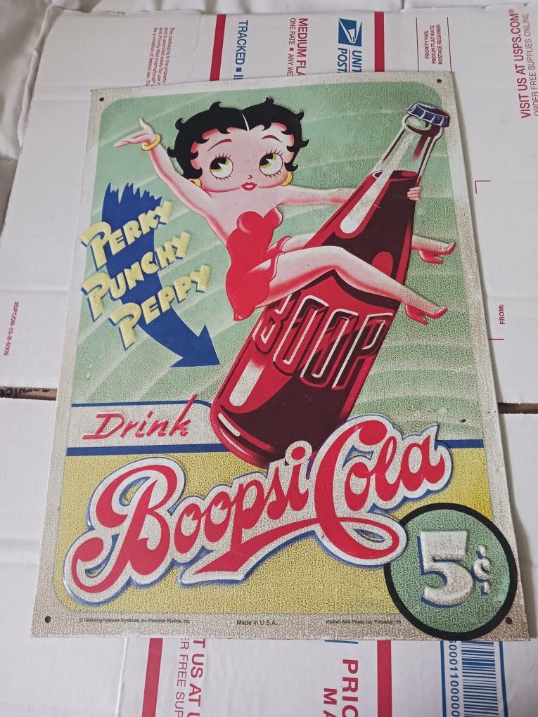 BETTY BOOP - CLASSIC DRINK BOOPSI COLA "PERKY PUNCHY PEPPY" METAL SIGN