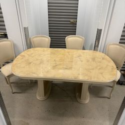 Marble Style Dining Table Set - 6 Chairs
