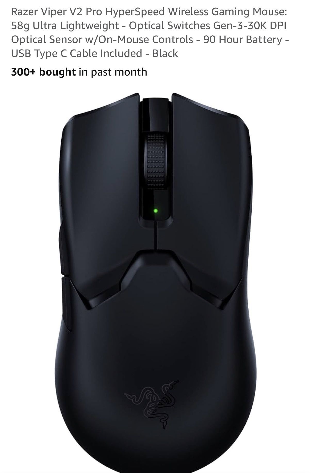 Razer Viper V2 Pro HyperSpeed Wireless Gaming Mouse: 58g Ultra Lightweight - Optical Switches Gen-3-30K DPI Optical Sensor w/On-Mouse Controls - 90 Ho