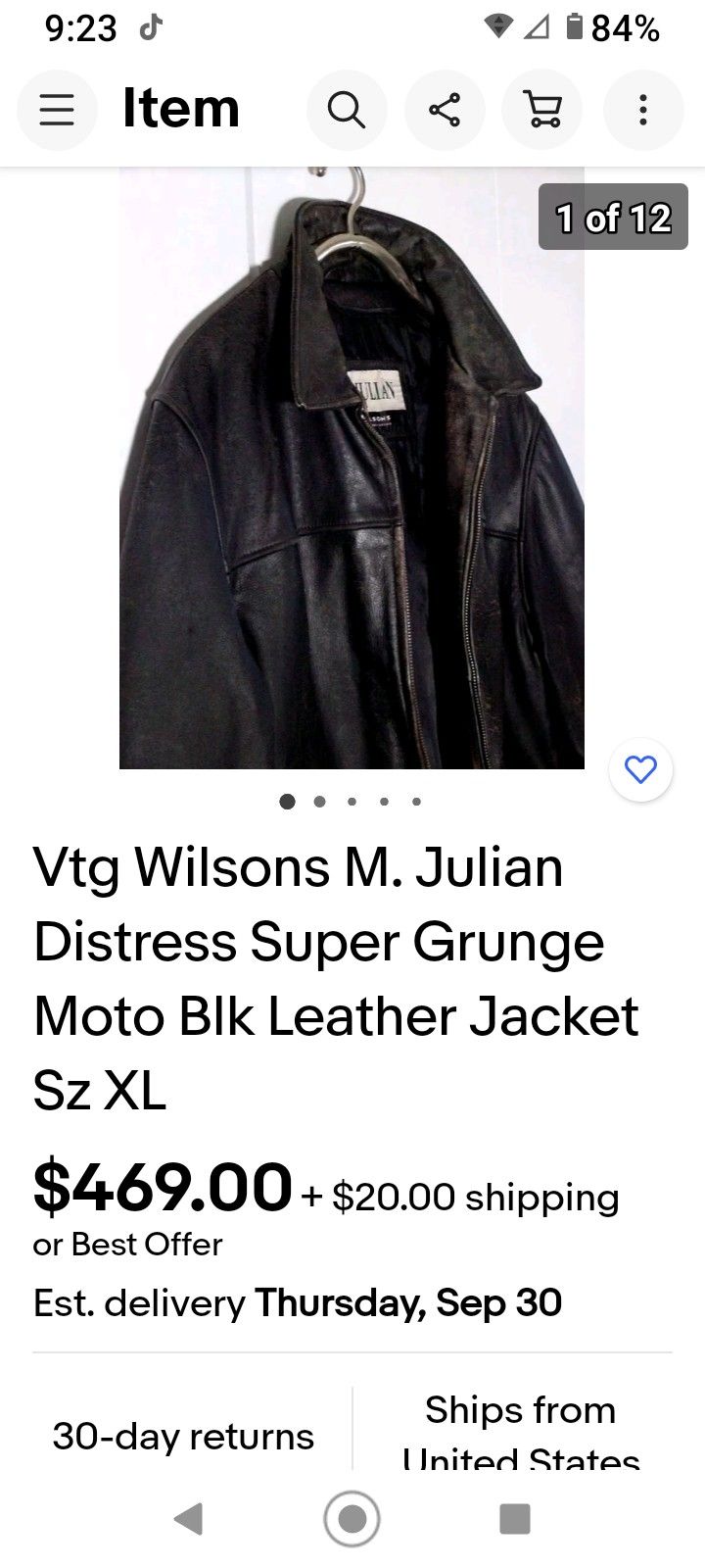 Leather Jacket Large Vintage