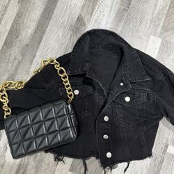 black jean jacket with purse 
