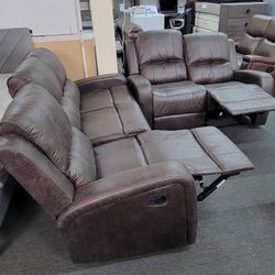 ✅️✅️2 pc smoke leather like fabric sofa and love seat set with recliners on the ends✅️ 