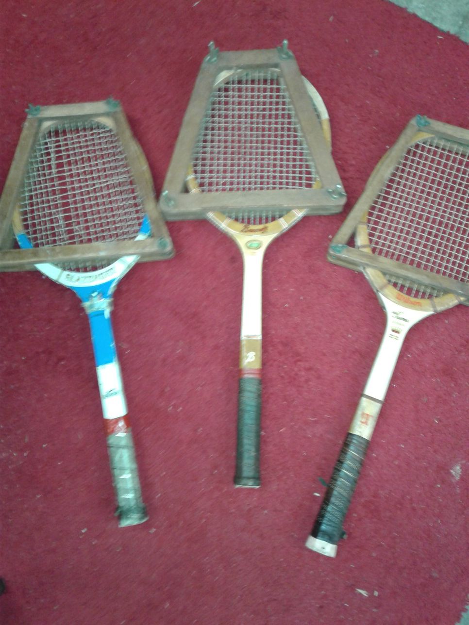 3 vintage tennis rackets