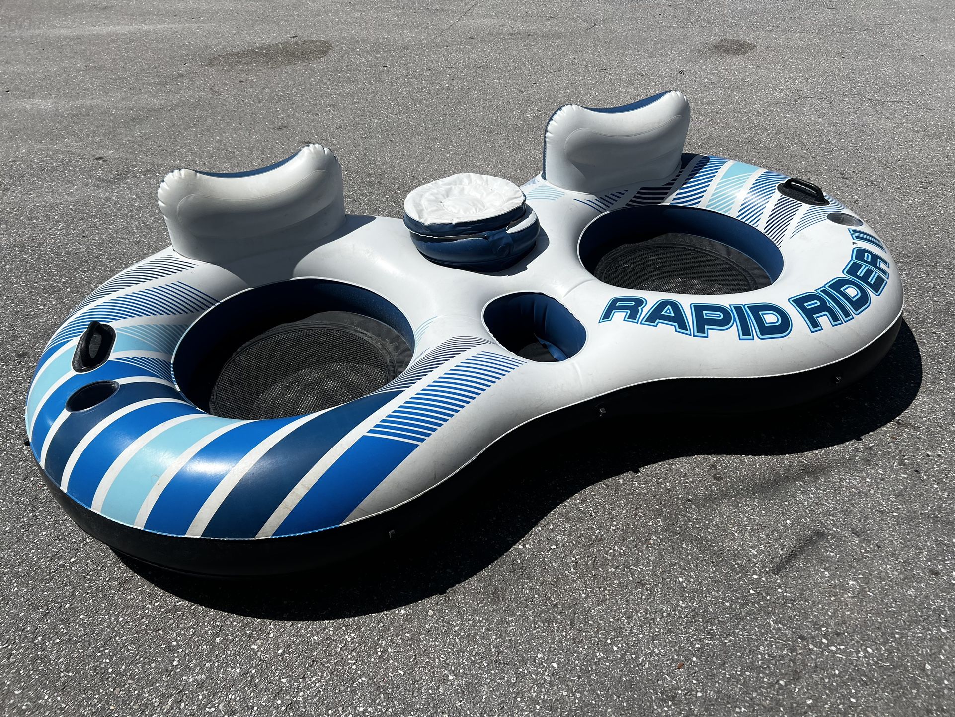 Rapid Rider Double Ring Beach Pool Boat Raft With Cooler! Good condition! Works great! 94x52x21in