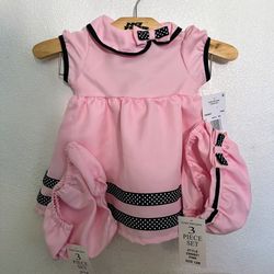 NWT Rare Editions Girls Size 12 Months Pink Nautical Dress Hat Panties 
