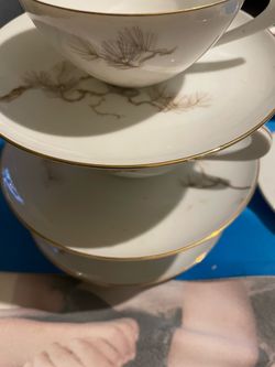 Set of 12 Vintage 1950s Larchmont by Sango Brown Pine Saucers Cups(Japan Pine)