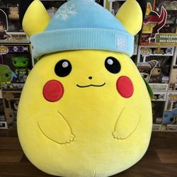 Pikachu 20" Squishmallow 2024 Holiday Plush Winter Hat NWT Pokemon Collectible