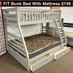 New Solid Full / Twin bunk Bed with Mattress
