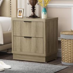 24 inch Tall Nightstand, Farmhouse End Table with 2 Deep Drawers Bed Side Table, Large Chest of Drawers Fluted Design for Living Room Bedro