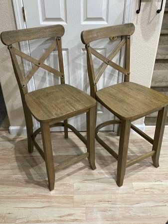 New Set 2 Counter Height Rustic Wood Bar Stools X-Back Stool Farmhouse
