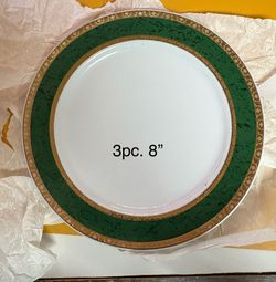 Vintage 3pc Green Germer Fine Porcelain plates