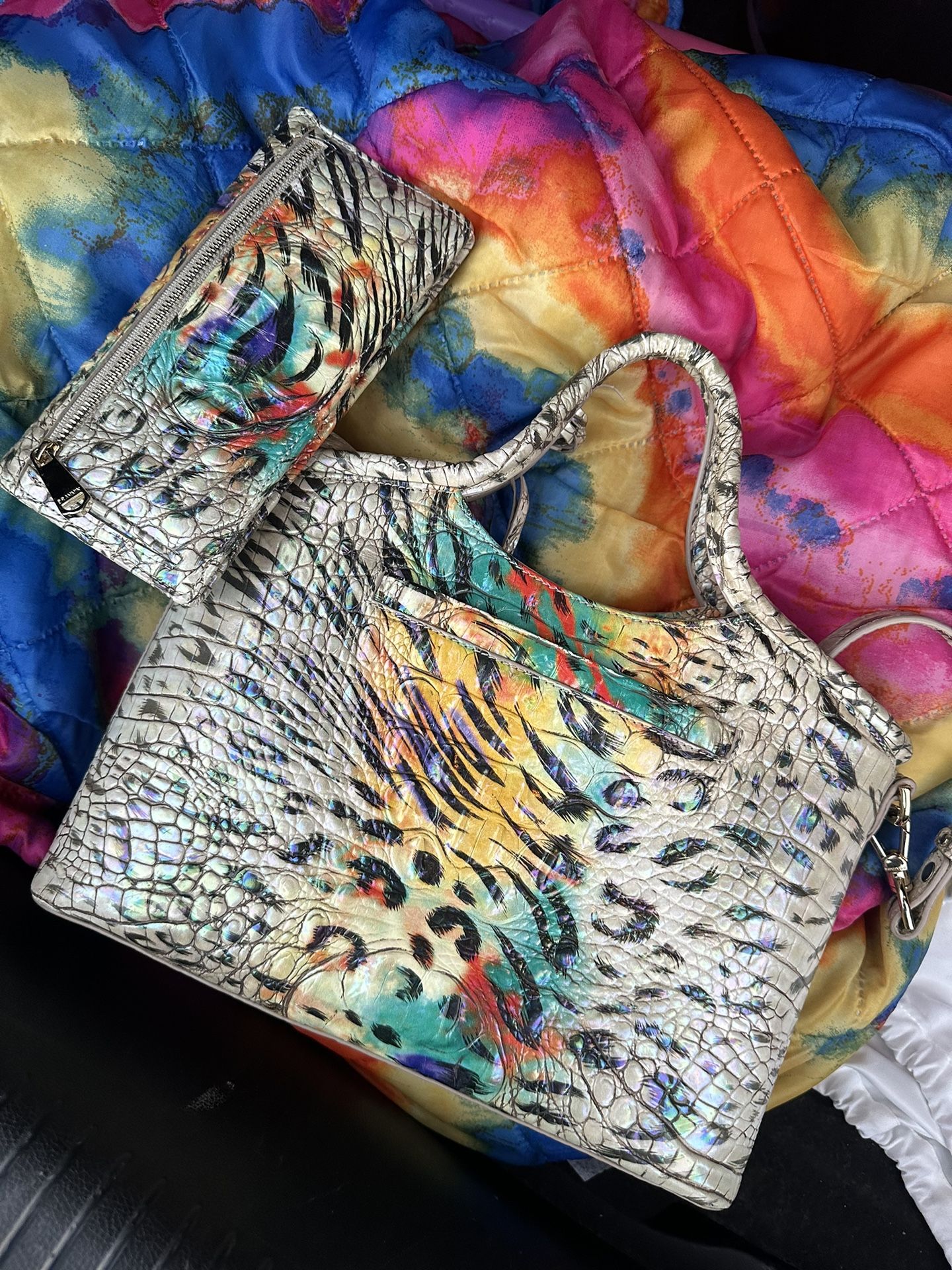Brahmin Small Finley Obsession Ombre Croc Emboss Leather Satchel Ady Wallet NWT
