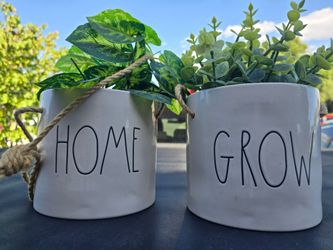 Rae Dunn HOME & GROW Ceramic Planters Set of 2