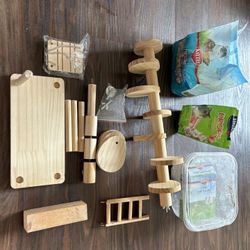 Wooden Climbing Platform & Accessories Set for Sugar Glider Squirrel Hamster Cage – Pre-owned