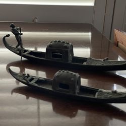 Two Antique Bronze Venetian Gondola Figurines, one with Gondolier