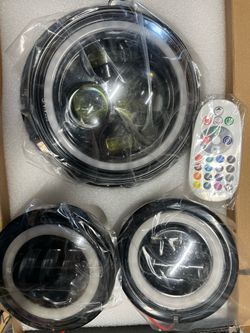 Black housing headlight and passing lights led for motorcycle