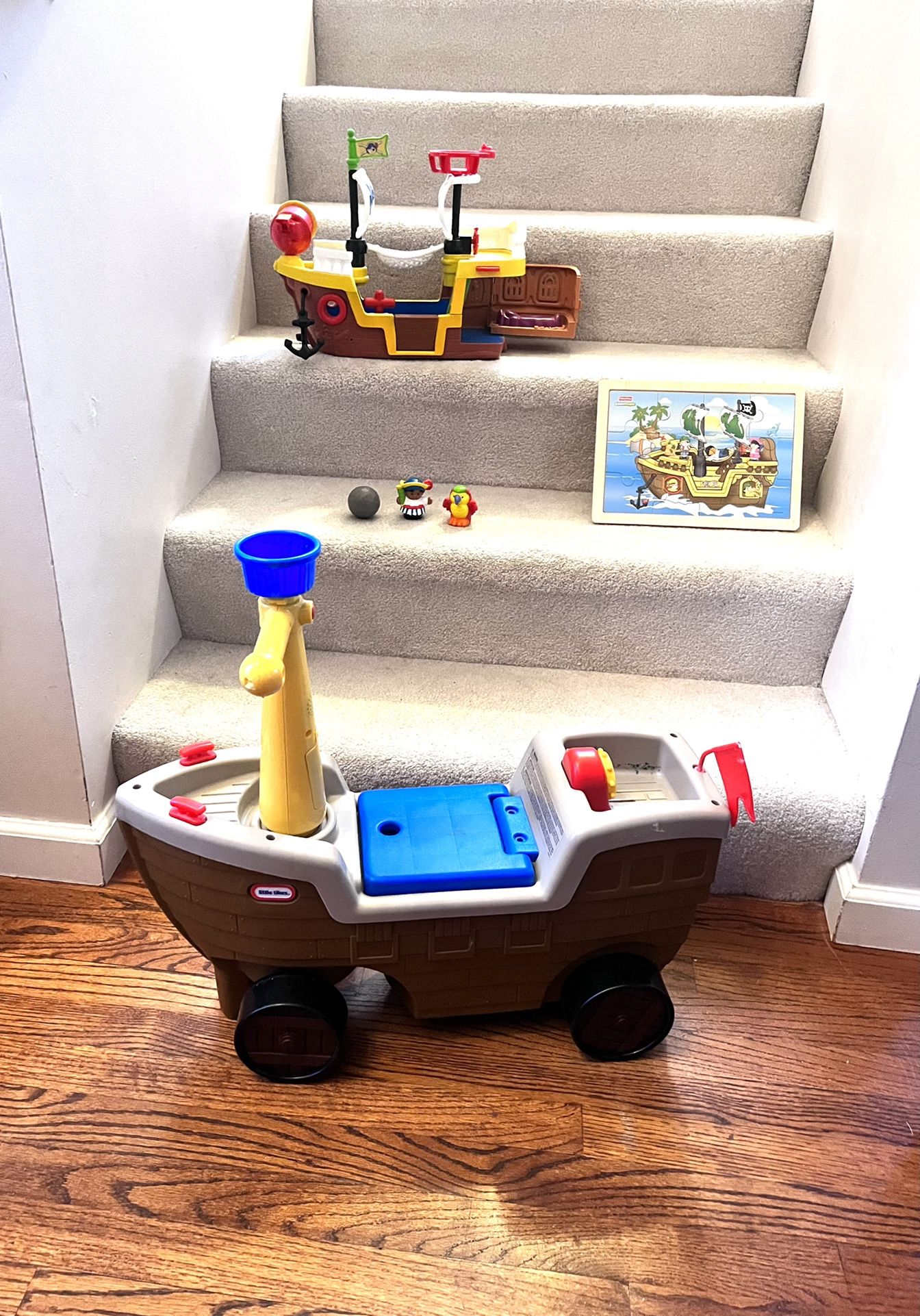 Fisher Price Little People Pirate Ship With Characters, Ride-On With Sounds And Wooden Puzzle (40 For All)