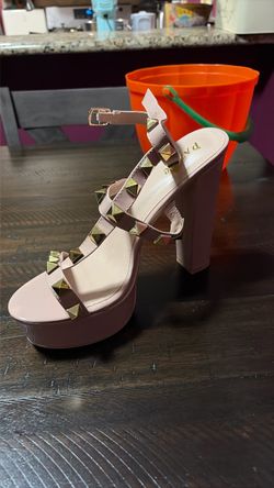 Pink Platform Heels with Gold Studs