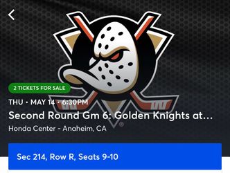 TONIGHT! Ducks vs Golden Knights Tickets