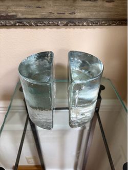 MCM Glass Half Moon Glass Bookends 5”x5”