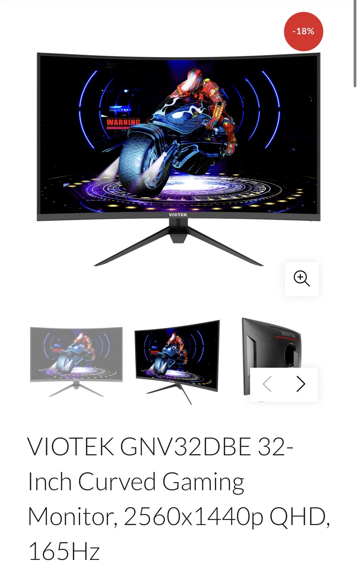 Viotek 32” Curved QHD Gaming Monitor (2560×1440, 165Hz)