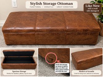 Large Brown Faux Leather Storage Ottoman