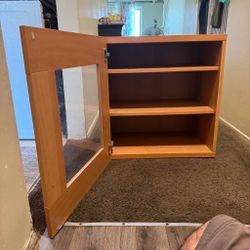 Wood Cabinet with Glass Door and Shelves