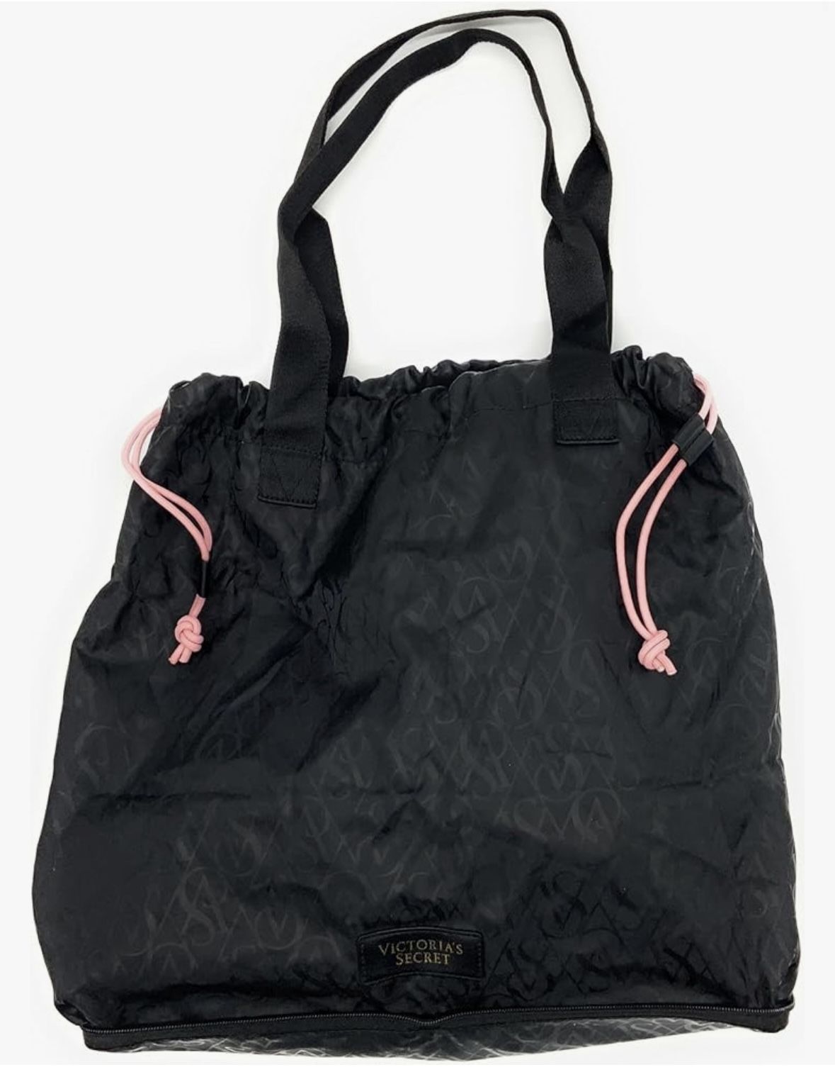 Victoria's Secret Packable Duffle Tote Bag, Black Subtle Logo NWT