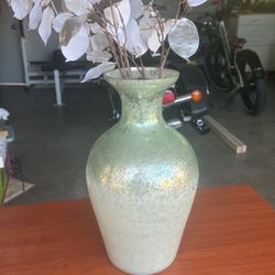 Lime Wash Vase And Metallic Flowers