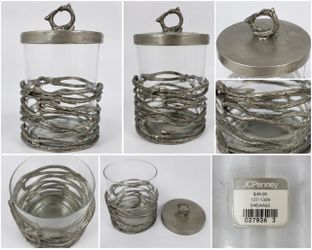 Glass Canister with Silver Twig Metal Wrap and Lid