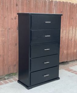 Tall Solid Wood Black 5 Drawer Dresser