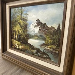 Small Vintage original Framed Mountain Landscape Oil Painting