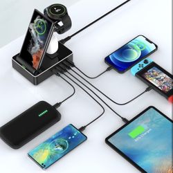 Black Wireless Charging Station for Samsung,8 in 1 Charging Station for Samsung Devices,USB C Charger Dock for S22 Ultra, Etc,.Galaxy Watch 5, Buds 