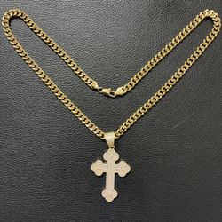 Gold Plated Cross Pendant With Chain.