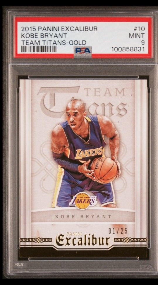 Pop3 Psa 9 #1/25 First Printed Kobe Bryant 2015 Panini Excalibur Team Titans Gold