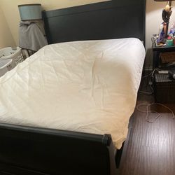 Queen Sleigh Style Black Bed With Box Spring 