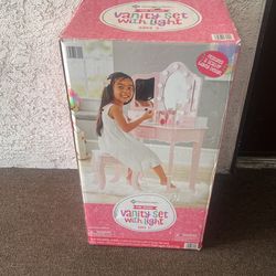 Pink And White Wooden Vanity Set