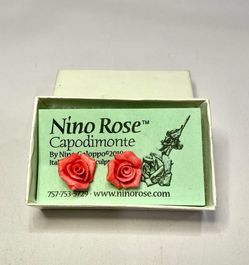 Nino Rose Capodimonte Red Rose Earrings Italy Floral Jewelry in Box