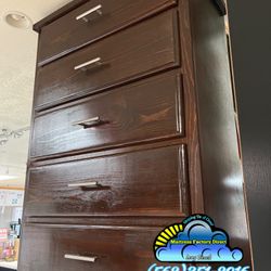 Brown Five Drawer Dresser With Handle Bar Knobs- Cajonera Madera Sólida Cafe 