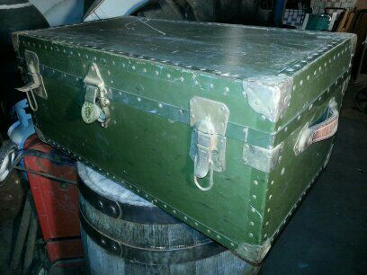 Military Steamer Trunk Chest Case w/ Cabinet Shelf Insert
