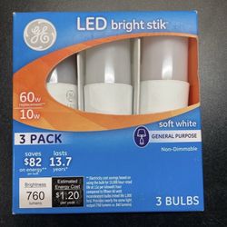 GE Lighting 79368 LED Bright Stik 10-watt (60-Watt Replacement), 760- Lumen Light Bulb Non-Dimmable with Medium Base, Soft White,