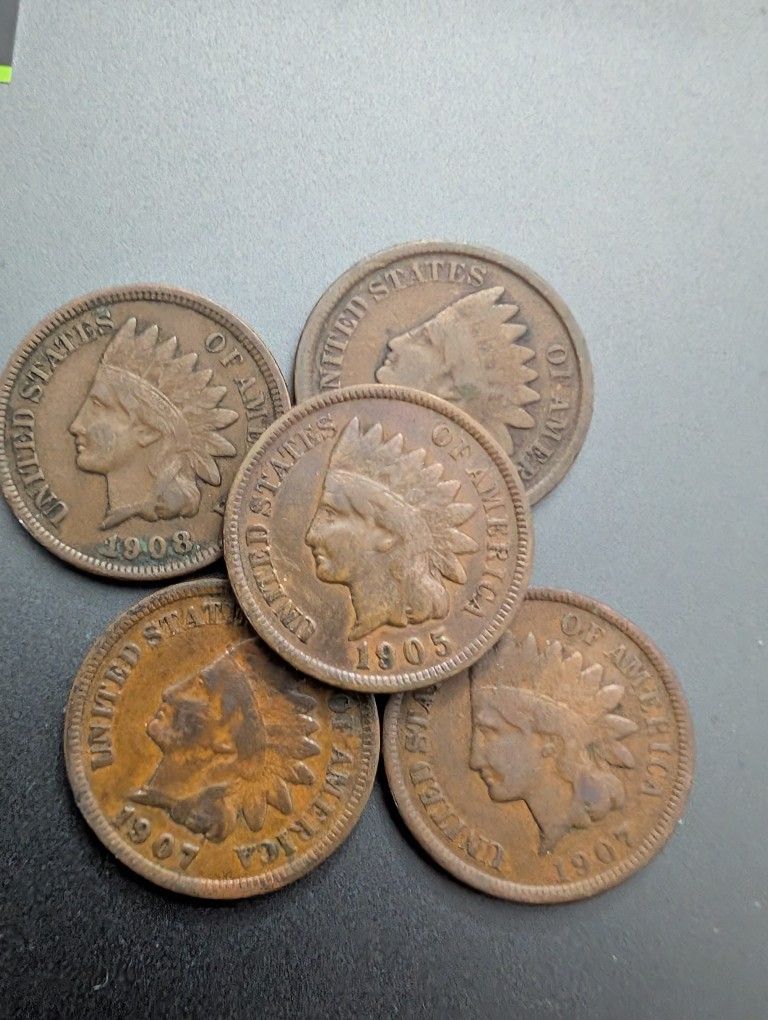 5x Higher Grade Indian Head Pennies Coin Lot