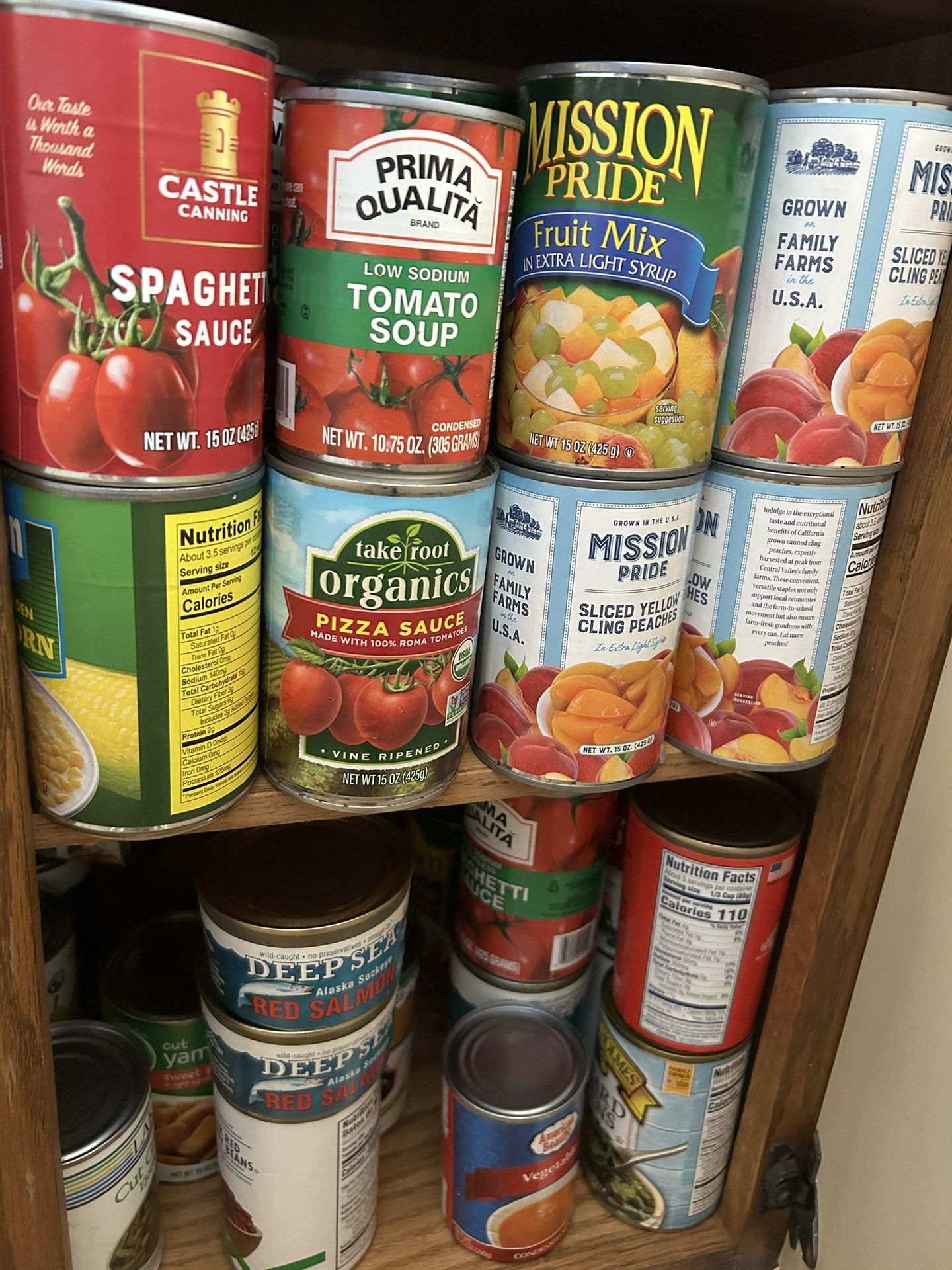 Free fruit cans, tomato sauce, salmon and soups.