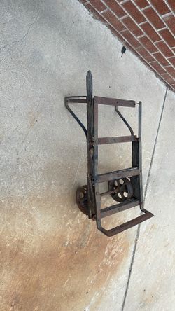 Antique Industrial Vintage Oak Wood and Steel Metal Factory Hand Truck