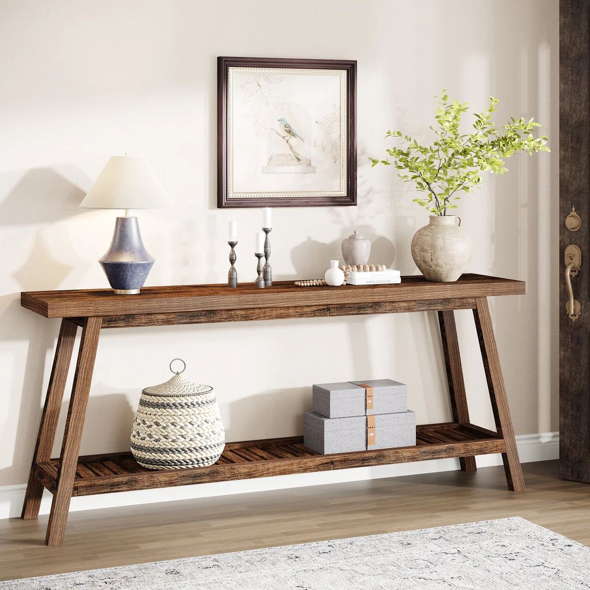 Farmhouse Console Table, 70.9" Entryway Table 2-Tier Sofa Table